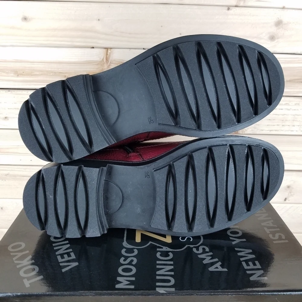 Men's Boots 9 M 100% Genuine Leather Burgundy Biker Paul Branco Side Zip Lace-up